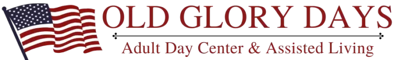 Old Glory Days logo featuring an American flag and the tagline "Adult Day Care & Assisted Living.