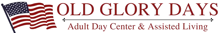 Old Glory Days logo featuring an American flag and the tagline "Adult Day Care & Assisted Living.